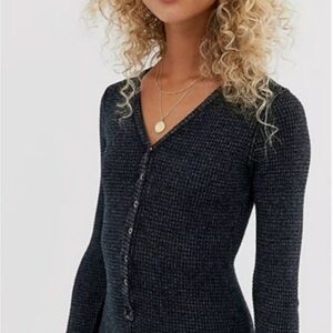 FREE PEOPLE KEEP YOUR COOL HENLEY THERMAL BODYSUIT Sz XS